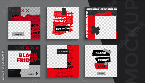 Black Friday sale banner editable template. Set of social media mobile app for shopping, sale, product promotion. 