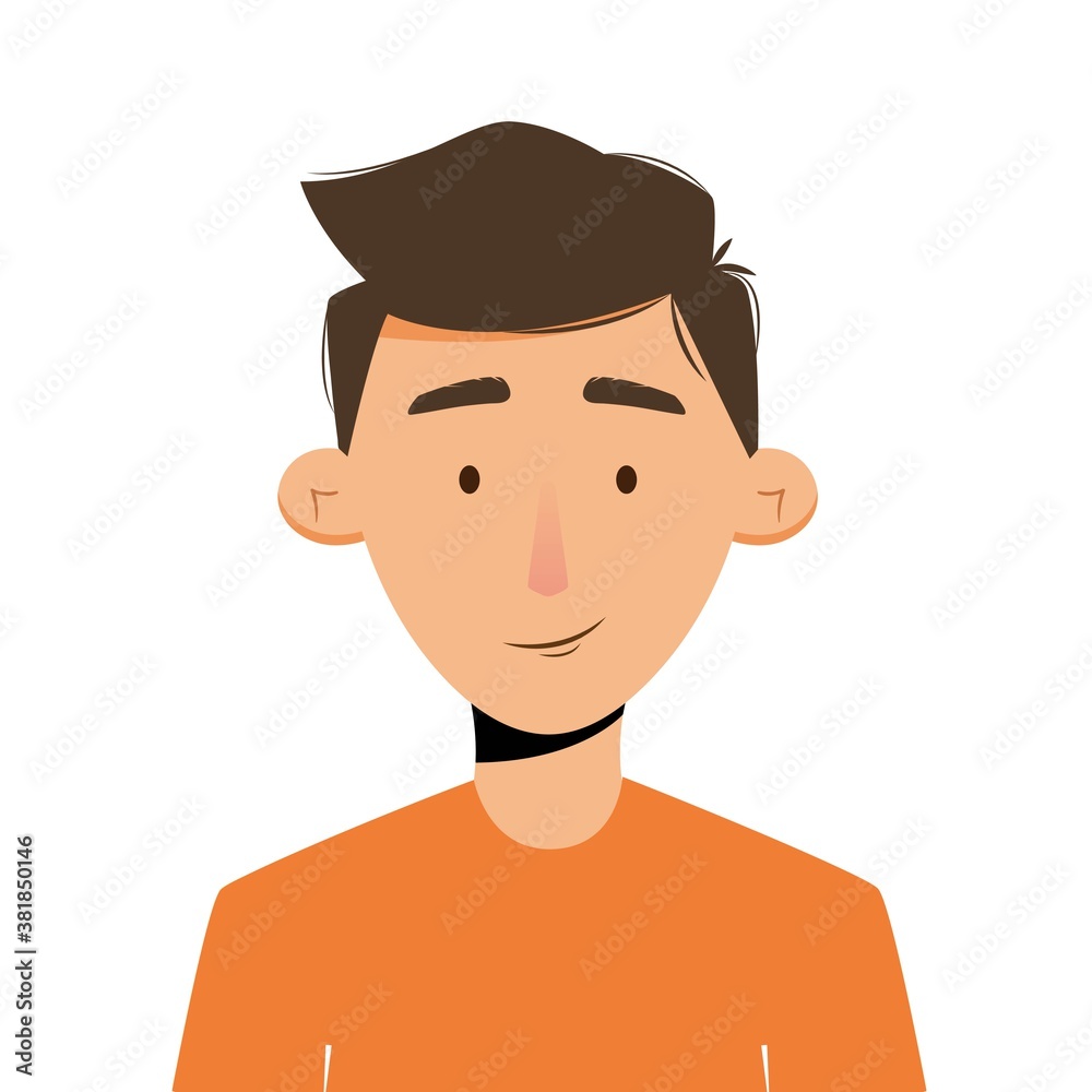 Avatar portrait of happy young man. Vector illustration in flat style