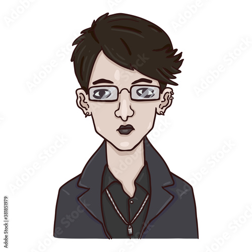 Vector Cartoon Character - Goth Girl in Black Clothes