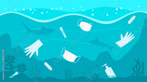 Pollution of the ocean by medical debris from the coronavirus.