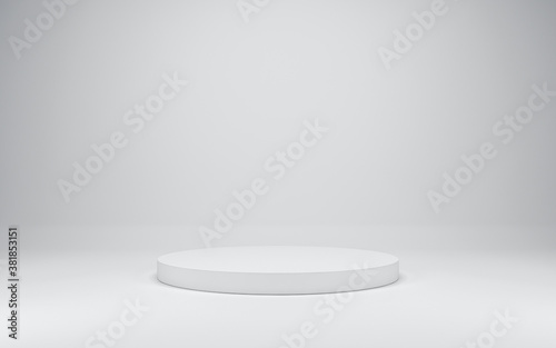 Blank white podium on white colors background, 3d render