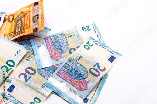  European banknotes of euros, close up