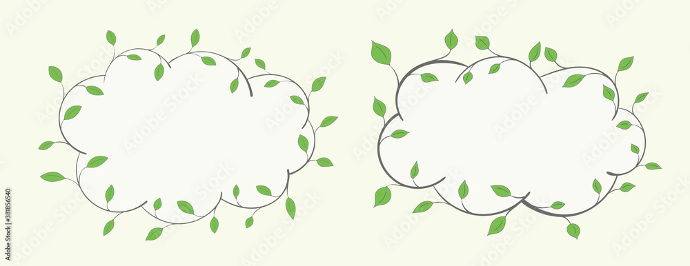 Curly frames of branches with green leaves on a light background Curly frames of branches with green leaves on a light background