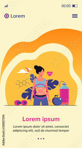 Metabolic process of woman on diet. Digestion system, food energy, hormone system flat vector illustration. Healthy eating concept for banner, website design or landing web page