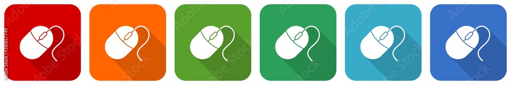 Mouse icon set, flat design vector illustration in 6 colors options for webdesign and mobile applications Mouse icon set, flat design vector illustration in 6 colors options for webdesign and mobile applications