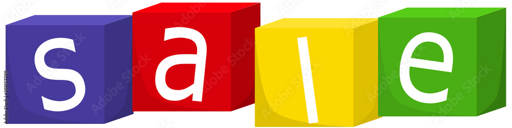 Cubes with the inscription sale are isolated on a white background. Lettering sale on colored cubes. Vector illustration in flat cartoon style for black Friday..