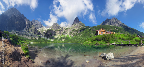 High Tatras and the Zelene Pleso (Green lake) with the Belianske Tatry behind,( Chata pri Zelenom Plese) Slovakia photo