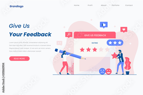 Online feedback illustration concept. Online customers opinion, rating and review concept. Illustrations for websites, landing pages, mobile apps, posters and banners.