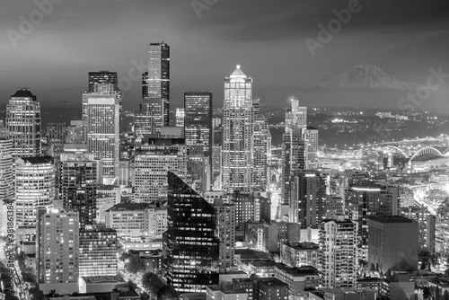 Seattle city downtown skyline cityscape in Washington State, USA