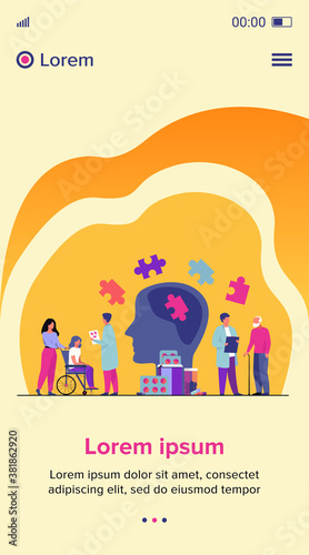 Senior patient medical rehabilitation flat vector illustration. Cartoon doctors giving treatment to people with brain disease and Alzheimer. Neurology therapy and medicine concept
