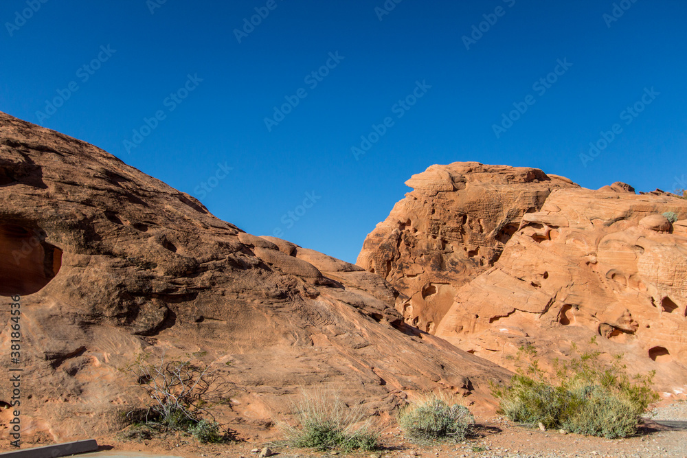 Valley of Fire. Red rock mountains and cliffs in the desert of Nevada at Valley of Fire State Park.
