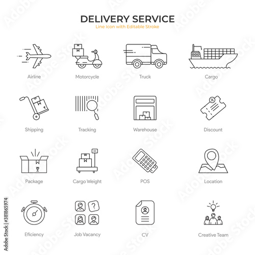 Set of Icons for Delivery Service Companies with Line Style and Editable Stroke