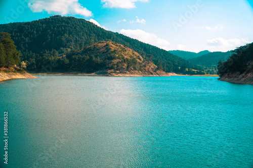 Sunnet Lake, Blue Water and blue sky, Mountain Forests at the far end, Bolu, Turkey photo