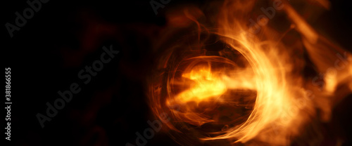 abstract fiery wave flies on a dark background. flying firebird