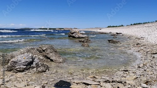 Waves at limestone beach, Gotland