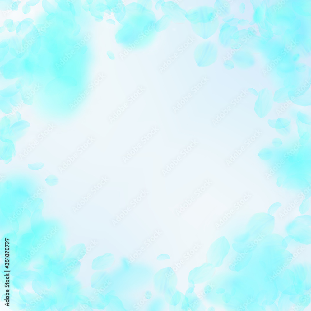 Turquoise flower petals falling down. Precious rom Turquoise flower petals falling down. Precious rom