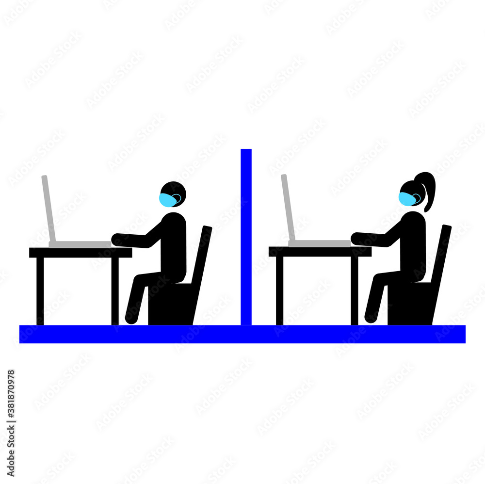 Fototapeta premium Keep a social distance at work and be safe. Use medical masks to protect against coronavirus.