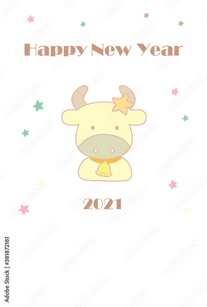 2021年丑年 令和3年 HAPPY NEW YEAR ゆめかわ 年賀状 2021年丑年 令和3年 HAPPY NEW YEAR ゆめかわ 年賀状
