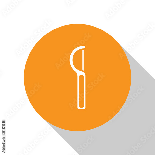 White Dental floss icon isolated on white background. Orange circle button. Vector.