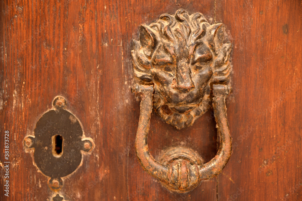 knocker on old door in Mdina town, Malta 