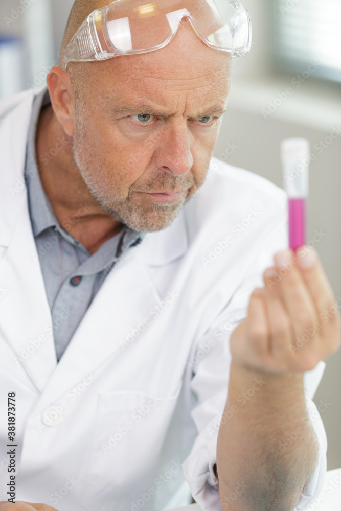 a senior scientist examining test-tube a senior scientist examining test-tube