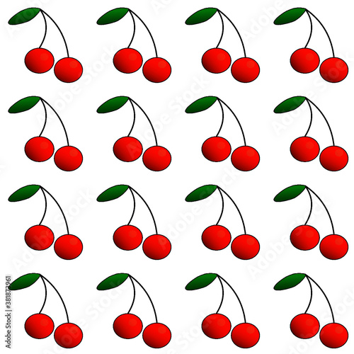 Seamless duo cherry pattern with green leaf