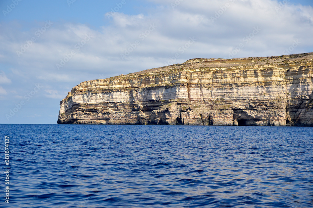 Dwejra cliffs landscape on Gozo island in bright sunny day, Malta 