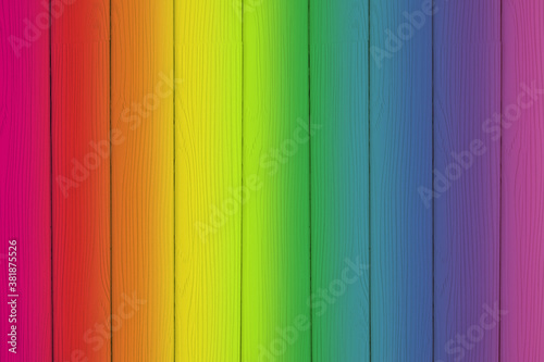 Wood rainbow colored texture as background, with copy space.