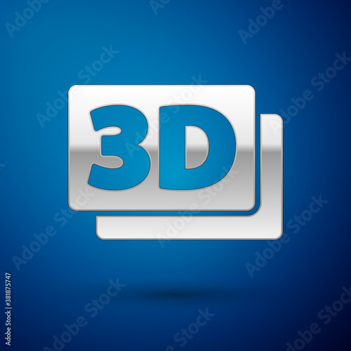 Silver 3D word icon isolated on blue background. Vector.