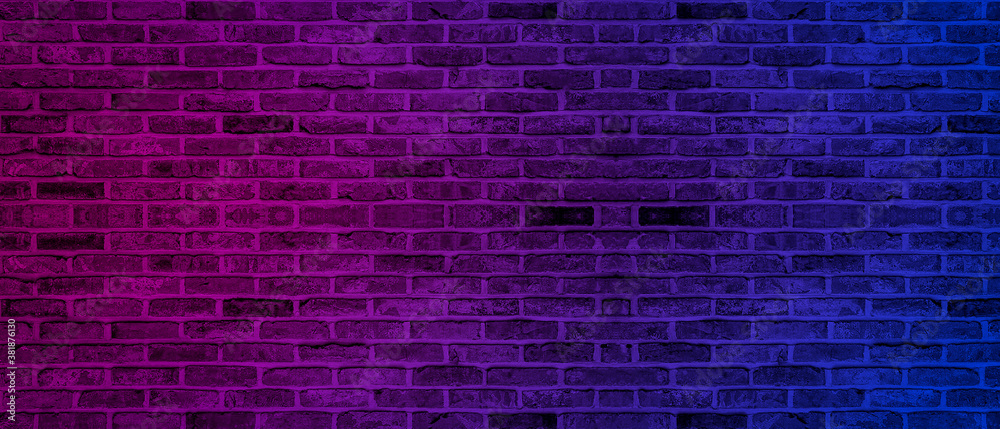Lighting Effect Neon Light On Brick Wall Texture For Party Or Club Bar Background Decoration 