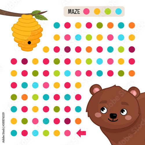Maze game for children. Help the bear get to the honey.
