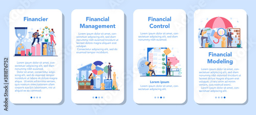 Financial advisor or financier mobile application banner set.