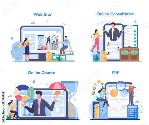 Financial advisor or financier online service or platform set.