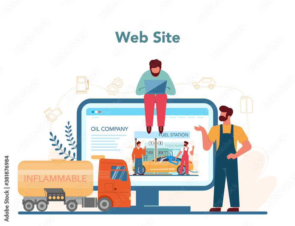 Gas station worker or refueler online service or platform. Gas station worker or refueler online service or platform.