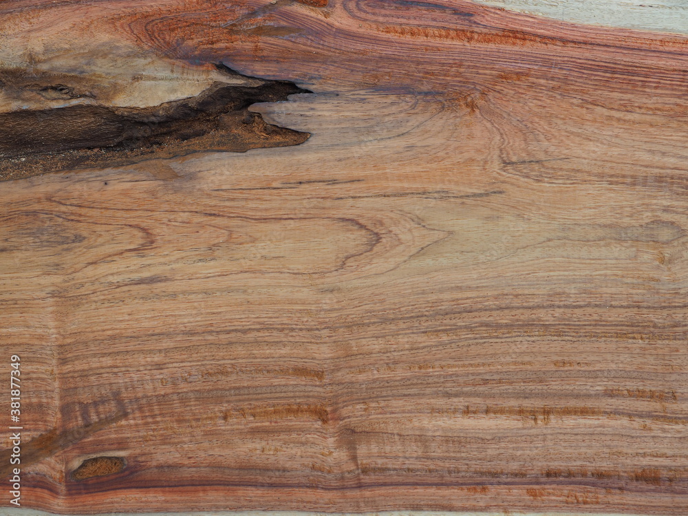 Naklejka premium Wooden texture background, Texture from Burma Padauk wood, old wood texture for add text or work design for backdrop product. Top view