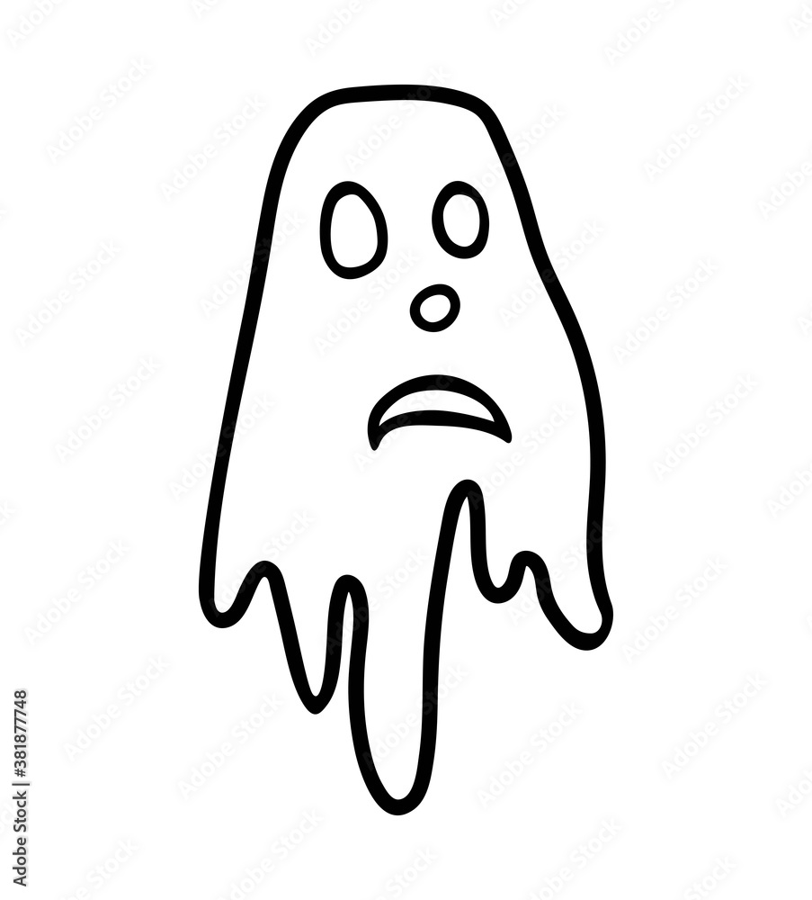 Scared ghost isolated outline doodle style on white background. Scared ghost isolated outline doodle style on white background.