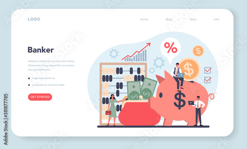 Banker concept web banner or landing page. Idea of finance income