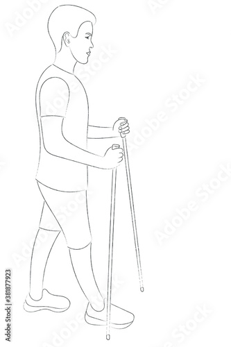 Sketch of a guy in profile with Nordic walking sticks