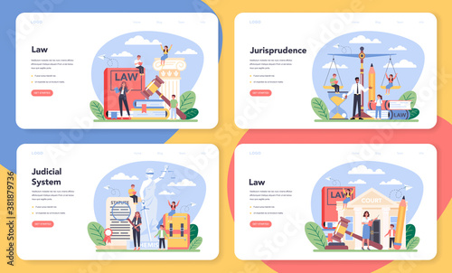 Law class web banner or landing page set. Punishment and judgement