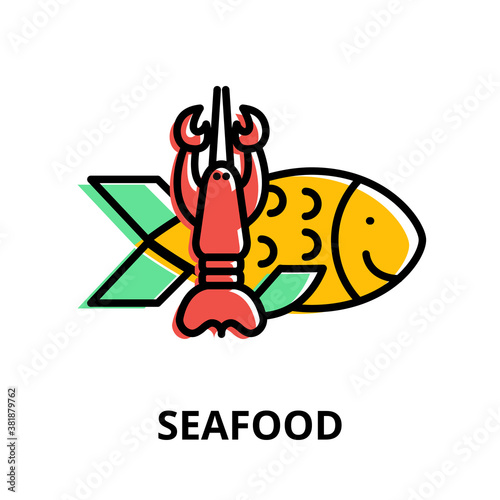 Concept of Seafood icon, flat line design vector illustration