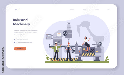 Industrial machinery web banner or landing page. Heavy equipment