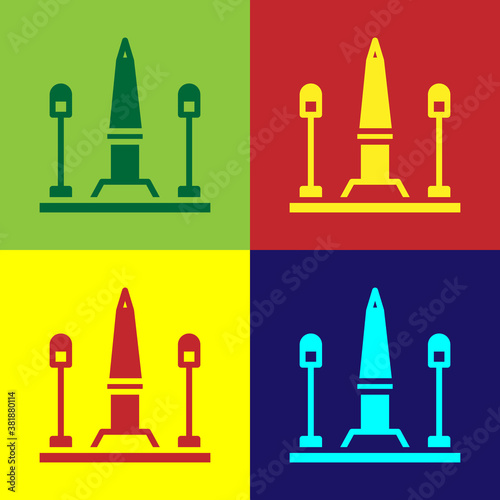 Pop art Place De La Concorde in Paris, France icon isolated on color background. Vector.