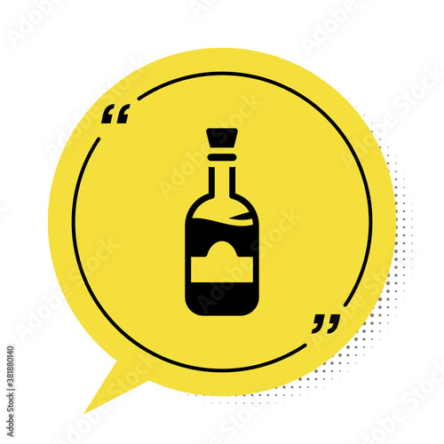 Black Bottles of wine icon isolated on white background. Yellow speech bubble symbol. Vector.