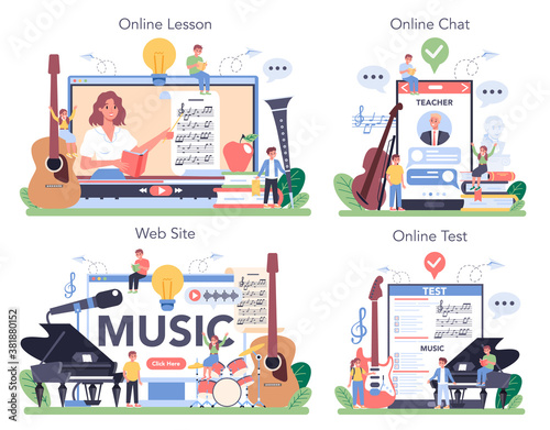 Music education course online service or platform set. Young