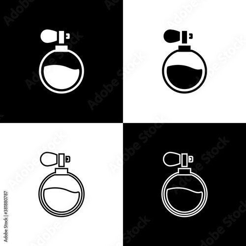 Set Perfume icon isolated on black and white background. Vector.
