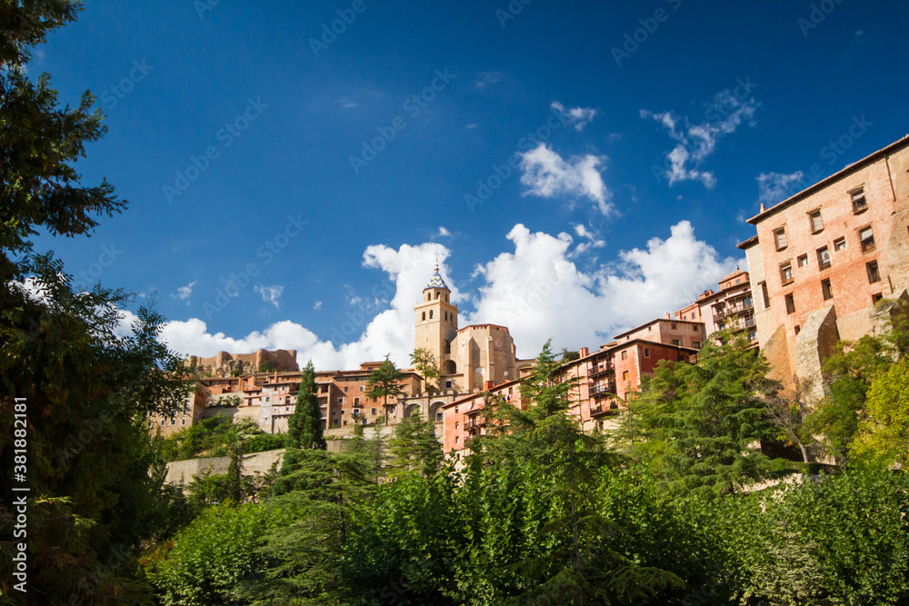 General view of the town. Albarracín is a very famous town for being one of the most beautiful in Aragon, Spain. It is famous for its medieval castle