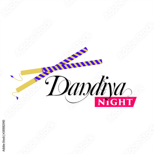 Dandiya Night Calligraphy with Dandiya Sticks - Illustration