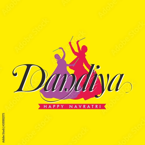 Dandiya Typography - 2 Women Playing Dandiya Dance in Navratri Festival photo