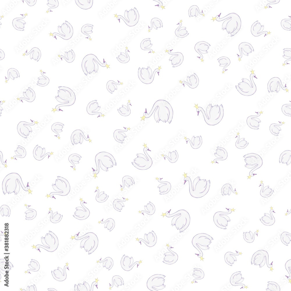 Seamless childish pattern with swan princess. Creative nursery background. Perfect for kids design, fabric, wrapping, wallpaper, textile, apparel Seamless childish pattern with swan princess. Creative nursery background. Perfect for kids design, fabric, wrapping, wallpaper, textile, apparel