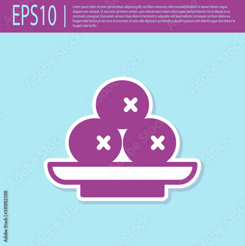 Retro purple Olives on plate icon isolated on turquoise background. Vector.